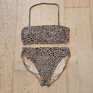 MICHAEL KORS Leopard 2 Piece Bikini Set Padded Bandeau Top Women SZ L Beach